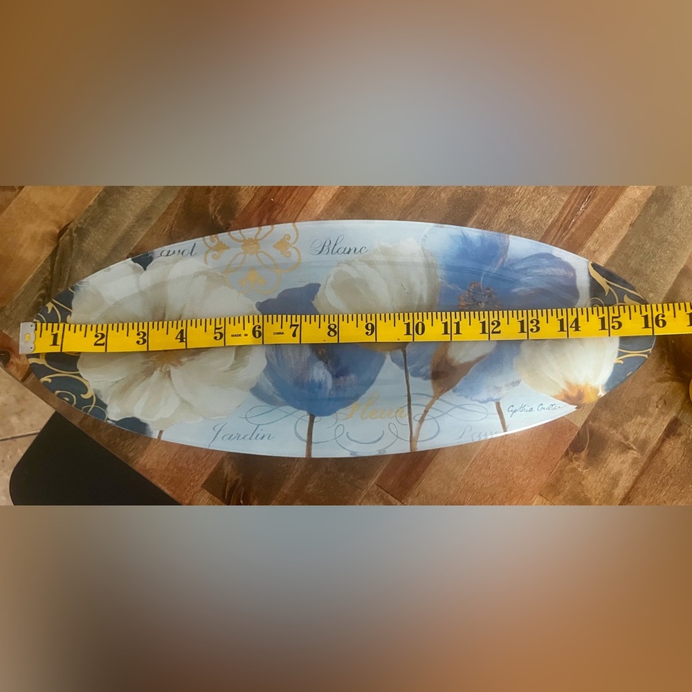 Floral Oval Glass Decorative Tray/Platter - Picture 2 of 3